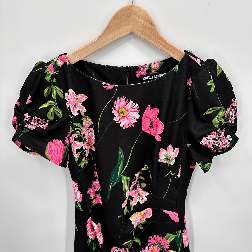 KARL LAGERFELD Floral-Print Puff-Sleeve Sheath Dress Dress // 2 - Picture 4 of 14